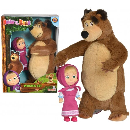 MASHA E ORSO SET CON MASHA MINIDOLL 12CM  E ORSO PELUCHE 25 CM SIMBA