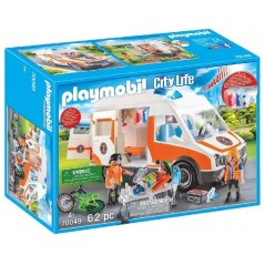 PLAYMOBIL 70049 CITY LIFE AMBULANZA CON  LAMPEGGIANTI E SIRENA PEZZI 62 