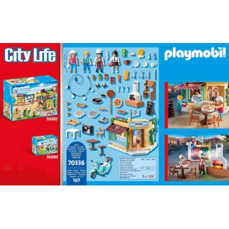 PLAYMOBIL 70336 CITY LIFE PIZZERIA CON  TAVOLI ALL'APERTO CON EFFETTI LUMINOSI 