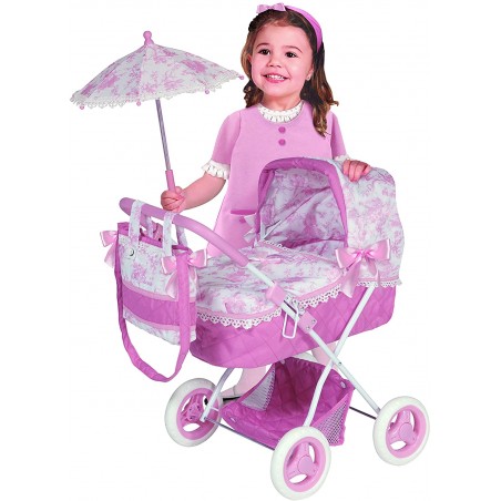 CARROZZINA DANIELA PER BAMBOLE CON BORSA E OMBRELLO