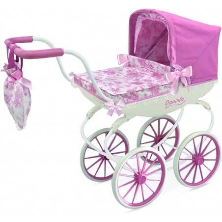 CARROZZINA PER BAMBOLE DANIELA CON BORSA E CUSCINO 
