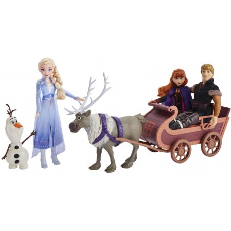 FROZEN II CONFEZIONE CON 5 PERSONAGGI E  SLITTA HASBRO 