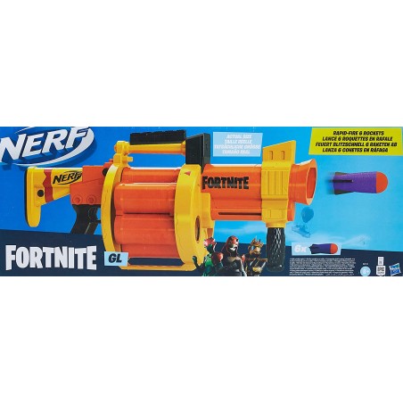 NERF FORTNITE GL BLASTER LANCIARAZZI A  TAMBURO CON 6 RAZZI INCLUSI
