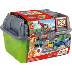 HAPE RAILWAY BUCKET BUILDER SET TRENO  CON PRATICA SCATOLA PORTAOGGETTI 50 PZ