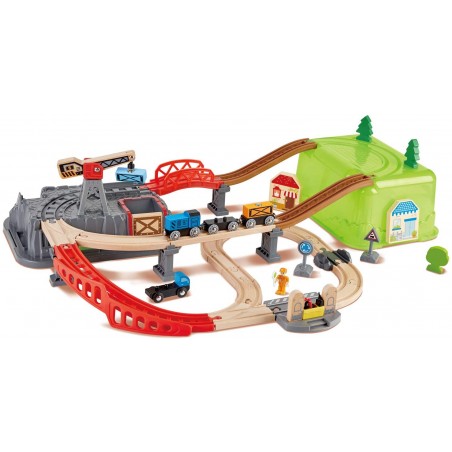 HAPE RAILWAY BUCKET BUILDER SET TRENO  CON PRATICA SCATOLA PORTAOGGETTI 50 PZ