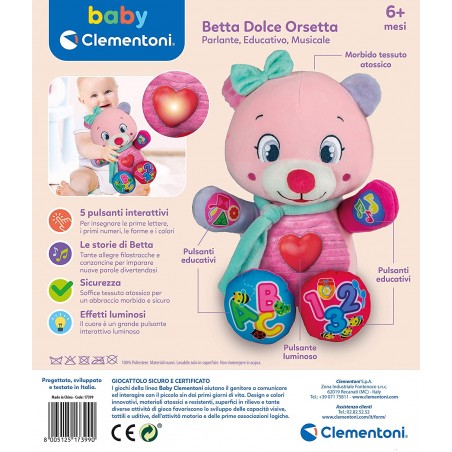 CLEMENTONI BABY BETTA DOLCE ORSETTO  PELUCHE PARLANTE INTERATTIVO
