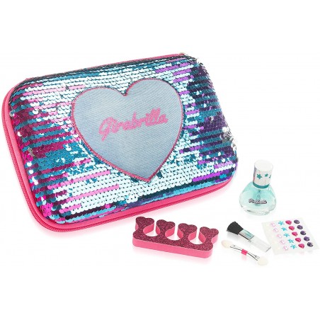 GIRABRILLA DENIM MAKE-UP PORTATRUCCHI  CON OMBRETTI LUCIDALABBRA E SMALTO 