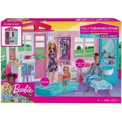 BARBIE CASA PORTATILE PICCOLA CON  PISCINA E ACCESSORI MATTEL