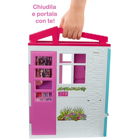 BARBIE CASA PORTATILE PICCOLA CON  PISCINA E ACCESSORI MATTEL