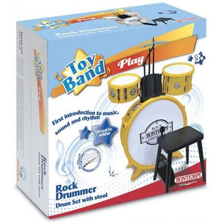 BONTEMPI TOY BAND PLAY BATTERIA A TRE  ELEMENTI CON SGABELLO E BACCHETTE