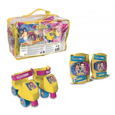 ME CONTRO TE SET PATTINI E PROTEZIONI GIALLO ROSA AZZURRO GRANDI GIOCHI