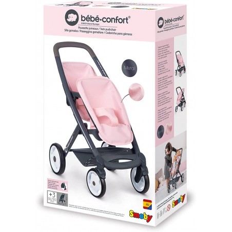 SMOBY BEBE' CONFORT PASSEGGINO GEMELLARE COLORE ROSA