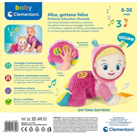 ALICE GATTONA FELICE CLEMENTONI PELUCHE INTERATTIVO PARLANTE EDUCATIVO MUSICALE