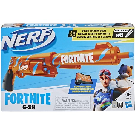 NERF FORTNITE 6 SH PISTOLA CON  CARICATORE A 6 DARDI ELITE HASBRO F2678