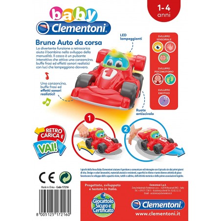 CLEMENTONI BABY BRUNO AUTO DA CORSA  PARLANTE INTERATTIVO 17216