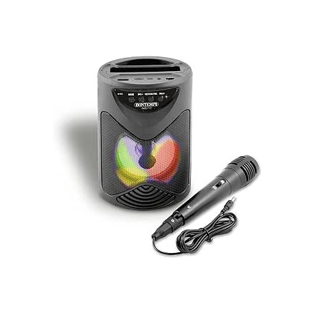 CASSA AMPLIFICATORE KARAOKE E MICROFONO  WIRELESS CON EFFETTI LUMINOSI BONTEMPI