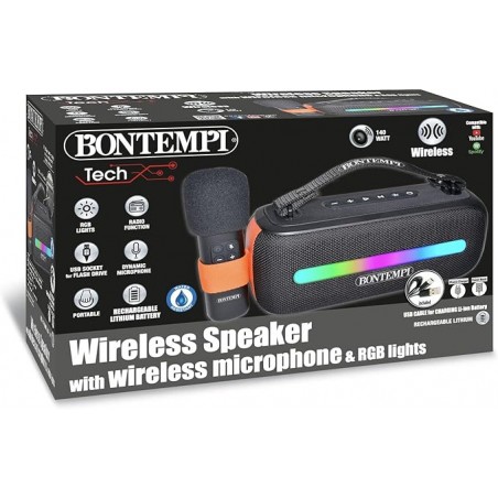 CASSA PORTATILE WIRELESS KARAOKE CON  MICROFONO EFFETTO ECO BONTEMPI TECH