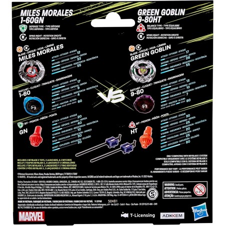 BEYBLADE X MILES MORALES 1 60GN E GREEN  GOBLIN 9 80HT HASBRO