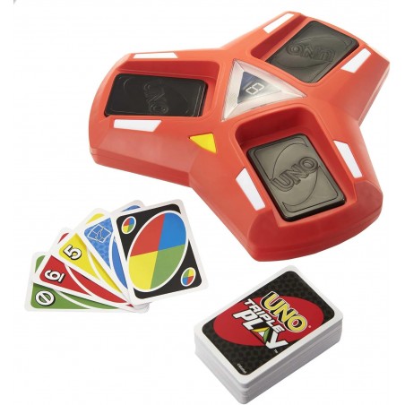 UNO TRIPLE PLAY GIOCO DI CARTE CON PORTA CARTE LUCI E SUONI E 112 CARTE 